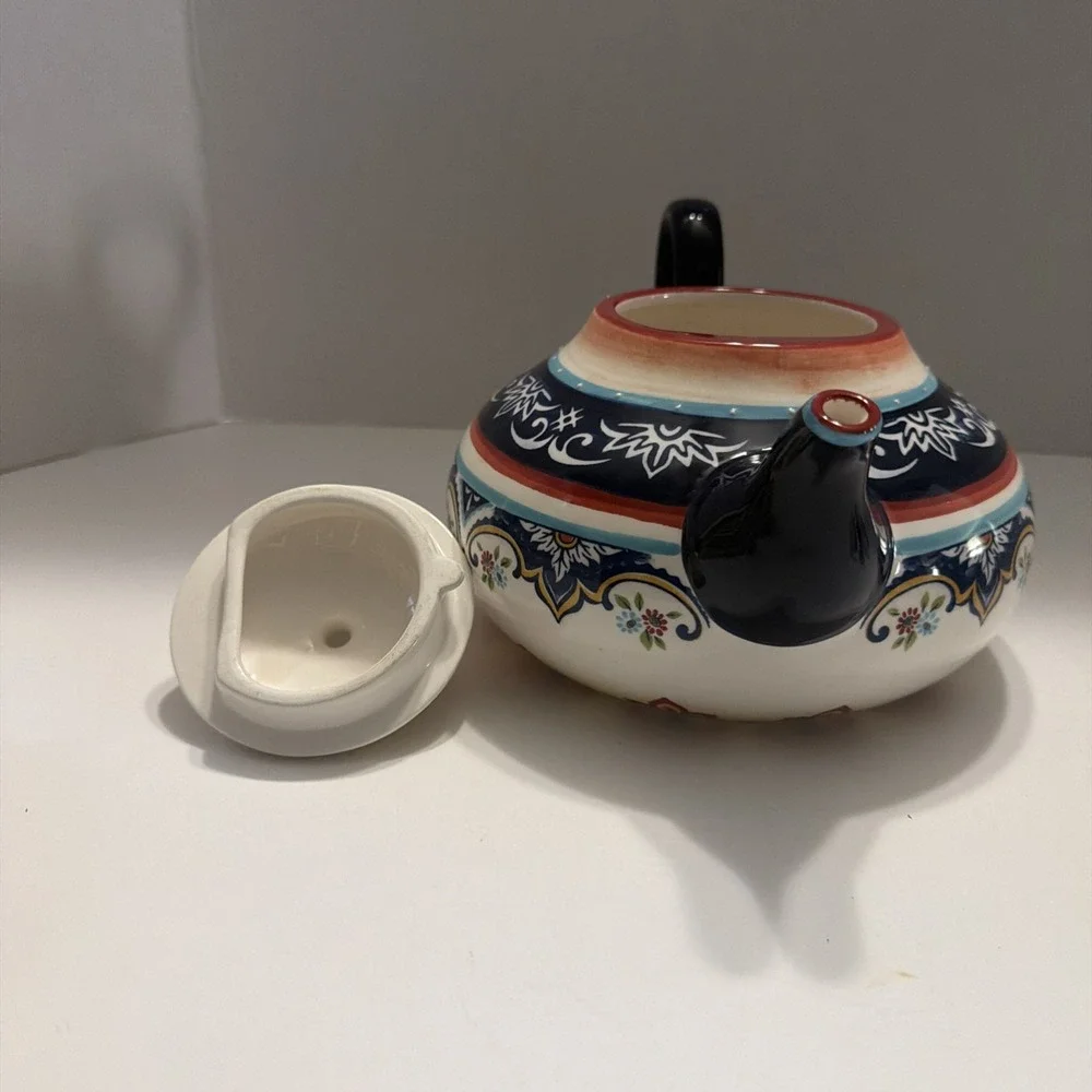 Bella Casa by Ganz Ceramic Teapot Boho Floral Navy Blue BC12812